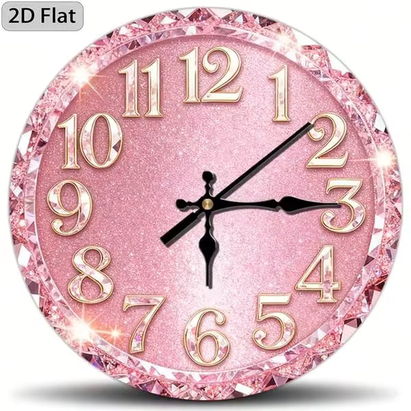 1 Piece 2D Pink Diamond Luxury Printed Wooden Wall Clock, 12inch Silent, For Kitchen, Living Room, Cafe Home Decoration, No AA Batteries Required,Furniture,Desk Deccor,Wall Deocr,Wall Clocks For Living Room,Cumpleaños,Fiesta,Clock,Picks